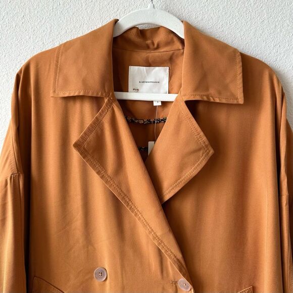 NWT By Anthropologie Draped Trench Coat in Copper Size Small - Picture 5 of 9